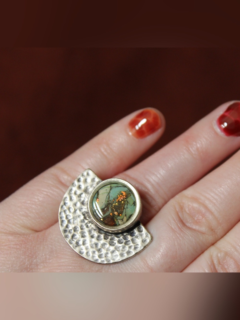 Sterling Silver plated statement Ring with Mint & Turquoise Accent